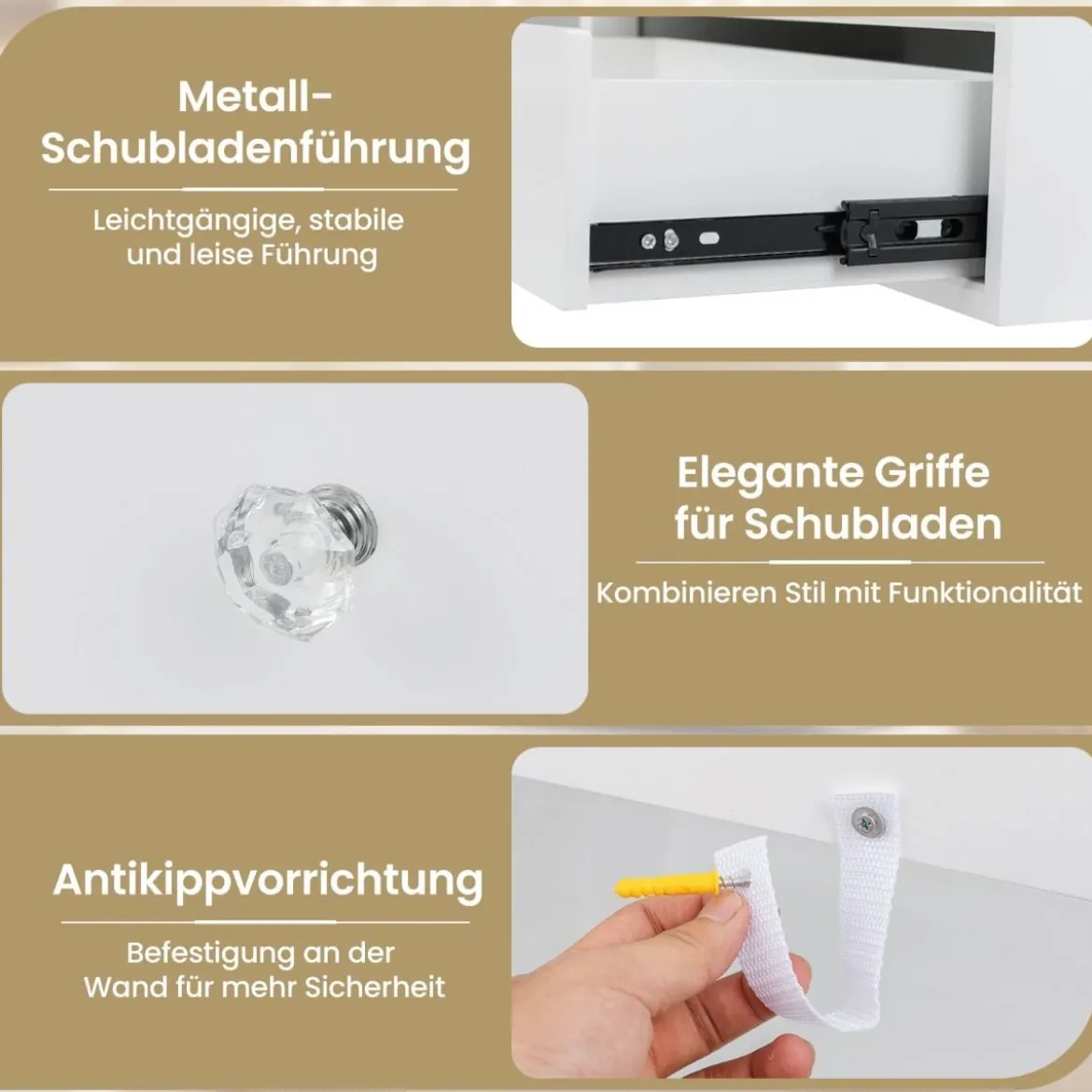 Schminkspiegel Tischspiegel Spiegel mit 2 Schubladen Schminktisch 51 x 26 x 59 cm Weiß