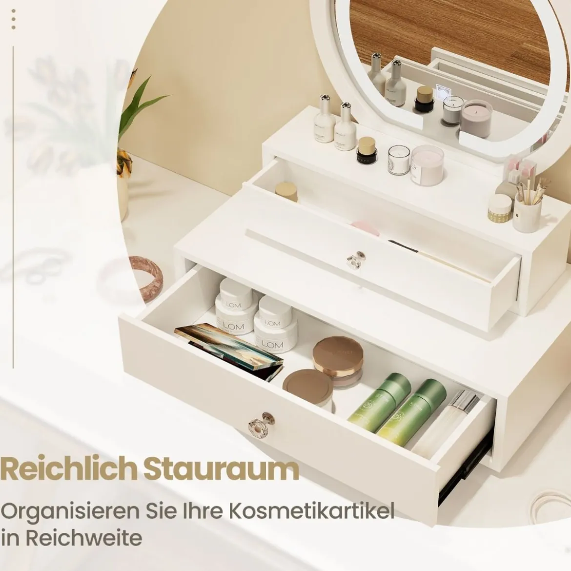 Schminkspiegel Tischspiegel Spiegel mit 2 Schubladen Schminktisch 51 x 26 x 59 cm Weiß