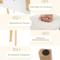 Schminktisch aus Holz mit Hocker & Spiegel & 3 Schubladen Frisiertisch 64 x 41 x 137 cm Weiß