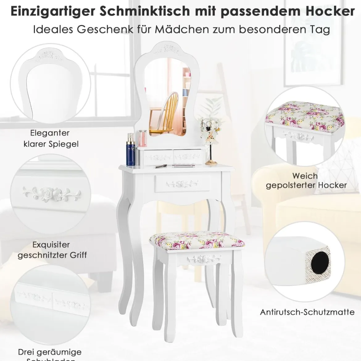 Schminktisch Frisierkommode Frisiertisch Kosmetiktisch mit Spiegel