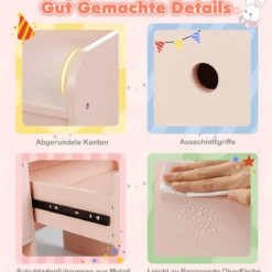 Schminktisch für Kinder mit Beleuchtung Kosmetiktisch mit beleuchtetem Spiegel Frisierkommode mit offenen Regalen Rosa