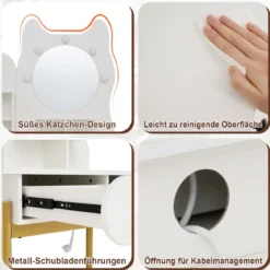 Schminktisch in Katzenform mit Spiegel & Beleuchtung & Schubladen Frisiertisch Weiß