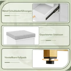 Schminktisch mit beleuchtetem Spiegel Frisiertisch & Hocker-Set 3-Farben-LED-Lichter Spiegelkabinett Weiß