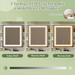 Schminktisch mit beleuchtetem Spiegel Frisiertisch & Hocker-Set 3-Farben-LED-Lichter Spiegelkabinett Weiß