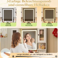 Schminktisch mit Beleuchtung & Spiegel & Steckdosen & Haartrocknerhalter Frisierisch