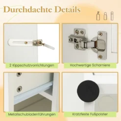 Schminktisch mit Beleuchtung & Spiegel & Steckdosen & Haartrocknerhalter Frisierisch