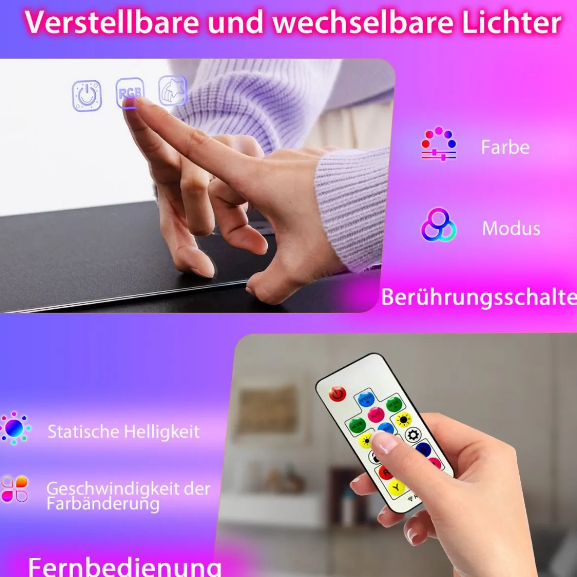 Schminktisch mit7 Dynamische & 7 Statischen Dimmbare LED-Beleuchtung Frisiertisch