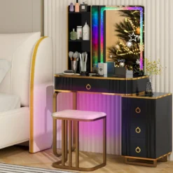 Schminktisch mit7 Dynamische & 7 Statischen Dimmbare LED-Beleuchtung Frisiertisch