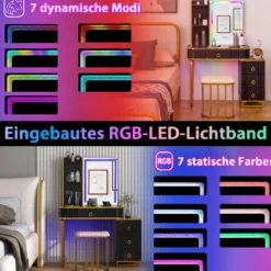 Schminktisch mit7 Dynamische & 7 Statischen Dimmbare LED-Beleuchtung Frisiertisch