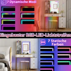 Schminktisch mit7 Dynamische & 7 Statischen Dimmbare LED-Beleuchtung Frisiertisch