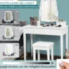 Schminktisch mit Hocker & 360° drehbarem Spiegel & 10 dimmbarenverstellbaren LED-Birnen Weiß