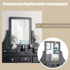 Schminktisch mit Hocker Frisiertisch-Set Kosmetiktisch mit 5 Schubladen und Spiegel Schwarz