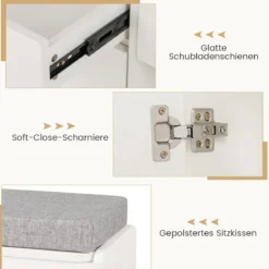Schminktisch mit Hocker & LED-Spiegel & Steckdosen Frisierttisch-Set Kosmetiktisch Weiß
