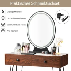 Schminktisch mit Hocker und Schubladen Frisiertisch-Set mit Spiegel und Acrylbox 80 x 40 x 136 cm Braun