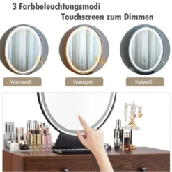Schminktisch mit Hocker und Schubladen Frisiertisch-Set mit Spiegel und Acrylbox 80 x 40 x 136 cm Braun