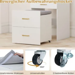 Schminktisch mit Klappspiegel platzsparender Kosmetiktisch mit Schubladen & Schrank Weiß