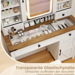 Schminktisch mit LED-Beleuchtung 3 Farben mit Einstellbarer Helligkeit Kosmetiktisch Weiß