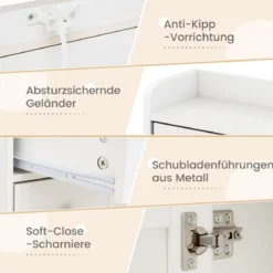 Schminktisch mit LED-Beleuchtung 3 Farben mit Einstellbarer Helligkeit Kosmetiktisch mit Spiegel Weiß
