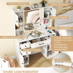 Schminktisch mit LED-Beleuchtung 3 Farben mit Einstellbarer Helligkeit Kosmetiktisch mit Spiegel Weiß