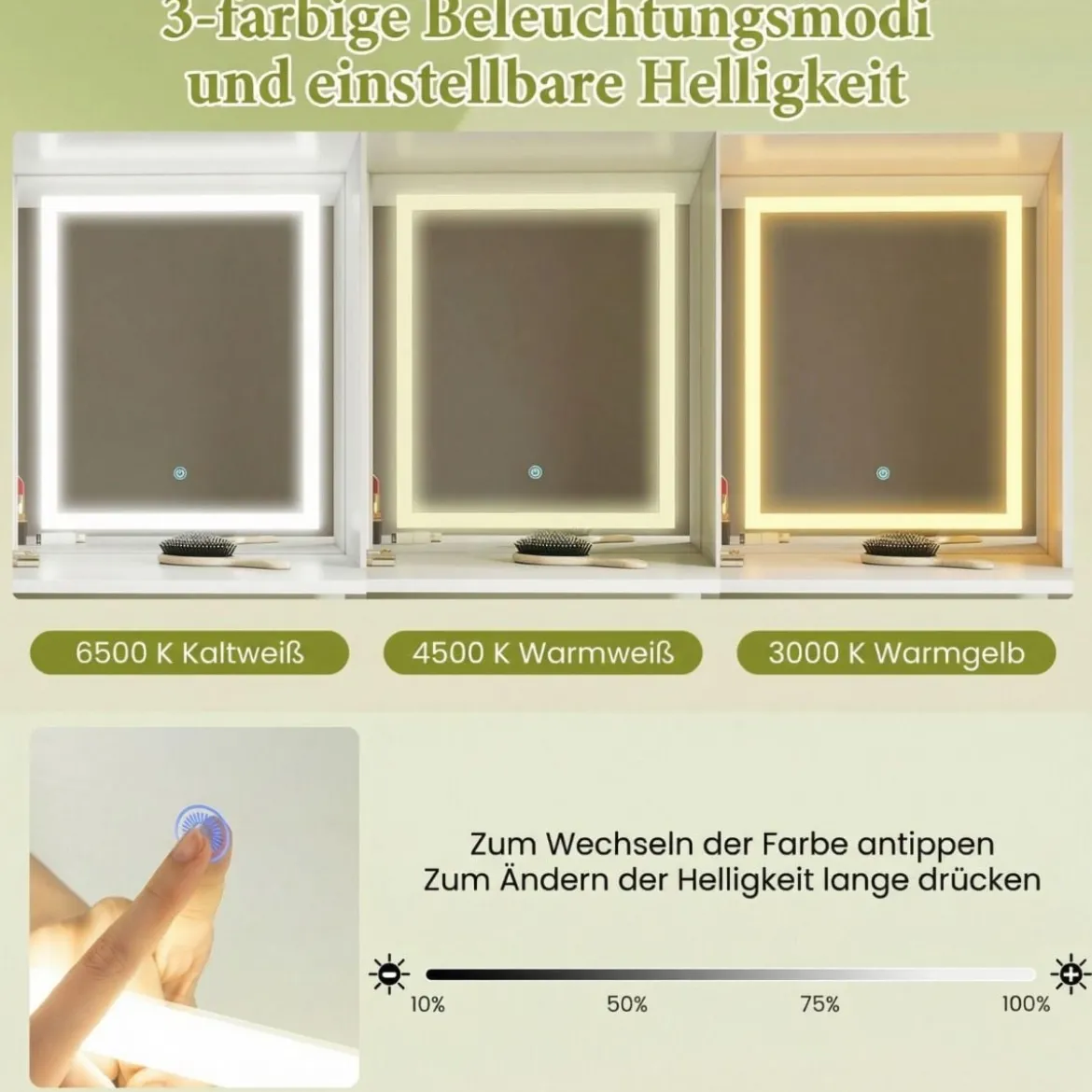 Schminktisch mit LED Beleuchtung & Hocker & Steckdosen Frisiertisch Kosmetiktisch Weiß