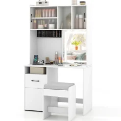 Schminktisch mit LED Beleuchtung & Hocker & Steckdosen Frisiertisch Kosmetiktisch Weiß