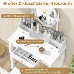 Schminktisch mit LED-Beleuchtung einstellbare Helligkeit Frisiertisch mit 3 Schubladen Weiß
