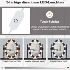 Schminktisch mit LED-Beleuchtung einstellbare Helligkeit Frisiertisch mit 4 Schubladen Schwarz