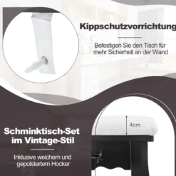 Schminktisch mit LED-Beleuchtung einstellbare Helligkeit Frisiertisch mit 4 Schubladen Schwarz