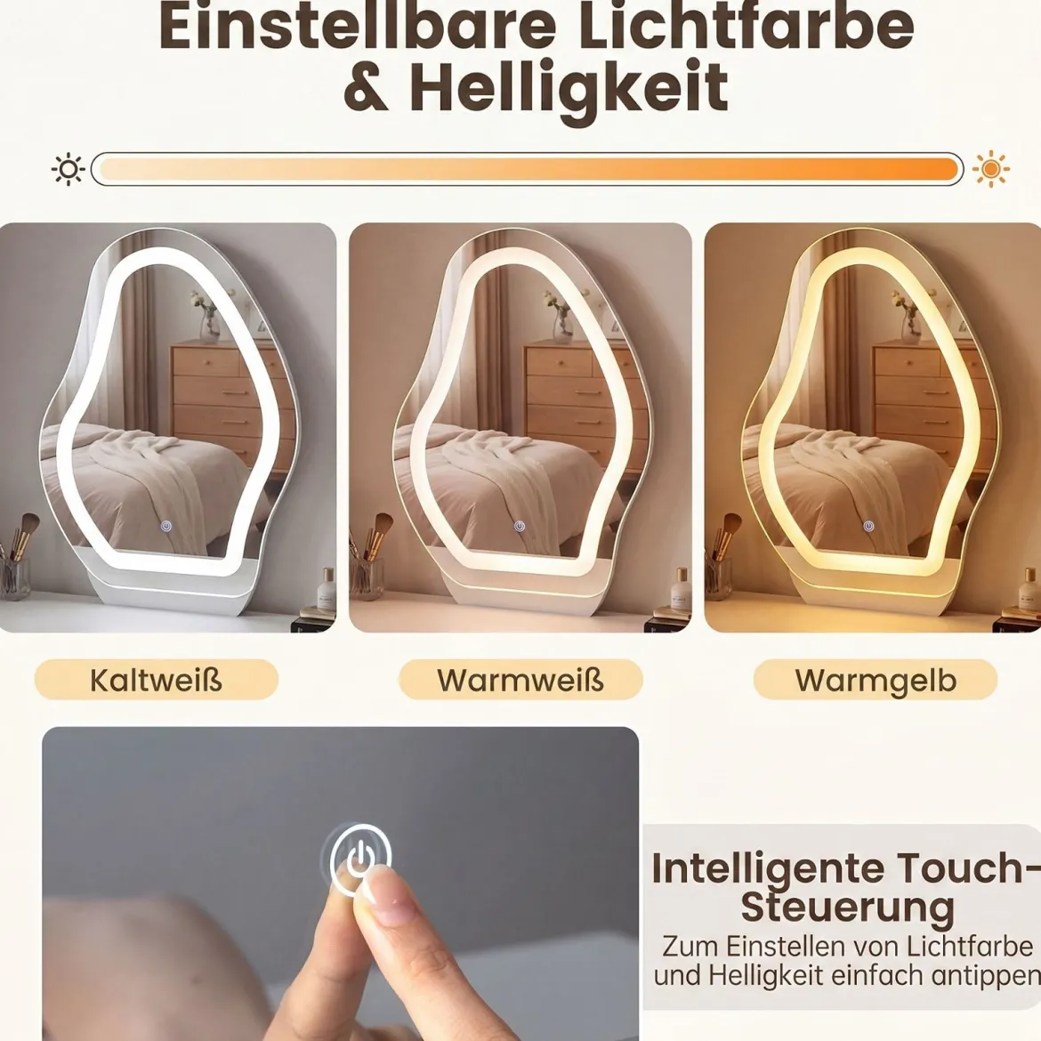Schminktisch mit Spiegel Beleuchtung 3 Schubladen & Schrank Kosmetiktisch 106 x 40 x 134,5 cm Weiß