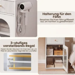 Schminktisch mit Spiegel Beleuchtung 3 Schubladen & Schrank Kosmetiktisch 106 x 40 x 134,5 cm Weiß