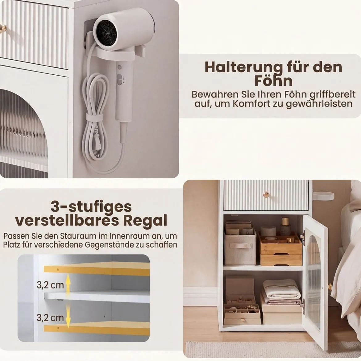 Schminktisch mit Spiegel Beleuchtung 3 Schubladen & Schrank Kosmetiktisch 106 x 40 x 134,5 cm Weiß