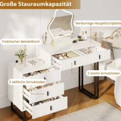 Schminktisch mit Spiegel & Beleuchtung Make-up-Tisch mit 3 Lichtmodi einstellbare Helligkeit Weiß