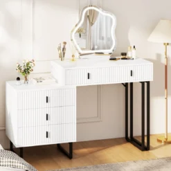 Schminktisch mit Spiegel & Beleuchtung Make-up-Tisch mit 3 Lichtmodi einstellbare Helligkeit Weiß