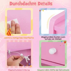 Schminktisch-Set für Kinder mit Spiegel Frisiertisch & Stuhl im Prinzessinnen-Motiv mit Acrylspiegel Rosa