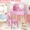 Schminktisch-Set für Kinder mit beleuchtetem Spiegel Kosmetiktisch und Stuhl-Set mit Prinzessinnen-Motiv Rosa