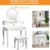 Schminktisch Set mit 360° Drehbarem Ovalspiegel & 3 Schubladen & Gepolstertem Hocker Weiß