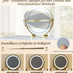 Schminktisch Set mit Hocker & Beleuchtung & Steckdose & Drehbarer Spiegel Kosmetiktisch