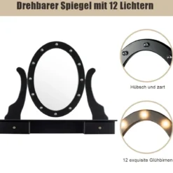 Schminktisch Set mit LED Beleuchtung Frisiertisch mit Hocker und Spiegel Frisierkommode Kosmetiktisch mit 5 Schubladen