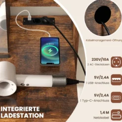 Schminktisch-Set mit Spiegel Schminktisch mit Ladestation Schubladen offenen Regalen Rustikal Braun