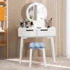 Schminktisch-Set Schminktisch mit gepolstertem Hocker rundem Spiegel Schminktisch mit Spiegel und Beleuchtung