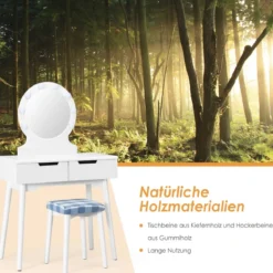 Schminktisch-Set Schminktisch mit gepolstertem Hocker rundem Spiegel Schminktisch mit Spiegel und Beleuchtung