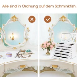 Schmuckkasten 6 Fächer Schmuckschatulle Juwelen Vitrine Halter mit 5 Schubladen Weiß 30 x 19 x 25 cm