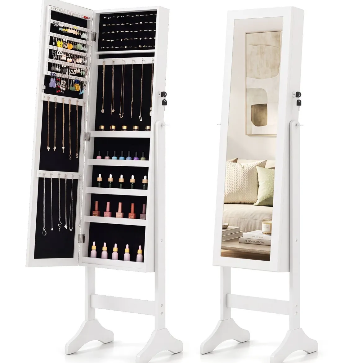 Schmuckschrank Abschließbarer Spiegelschrank mit Ganzkörperspiegel 40 x 36 x 156 cm