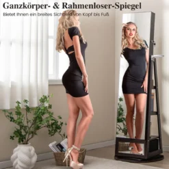 Schmuckschrank 360° drehbar Spiegelschrank abschließbar Schmuckregal mit Ganzkörperspiegel Lila