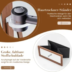 Schmuckschrank 360° drehbar Spiegelschrank mit Ganzkörperspiegel 140 x 37 cm Braun