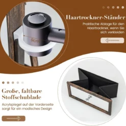 Schmuckschrank 360° drehbar Spiegelschrank mit Ganzkörperspiegel 140 x 37 cm Rustikales Braun