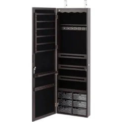 Schmuckschrank Hängend Sipegelschrank mit LED-Beleuchtung 36,5 x 11,5 x 120 cm Braun