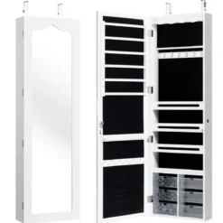 Schmuckschrank Hängend Sipegelschrank mit LED-Beleuchtung 36,5 x 11,5 x 120 cm Weiß