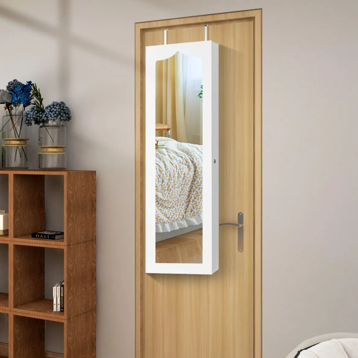 Schmuckschrank Hängend Sipegelschrank mit LED-Beleuchtung 36,5 x 11,5 x 120 cm Weiß