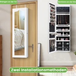 Schmuckschrank Hängend Sipegelschrank mit LED-Beleuchtung 36,5 x 11,5 x 120 cm Weiß